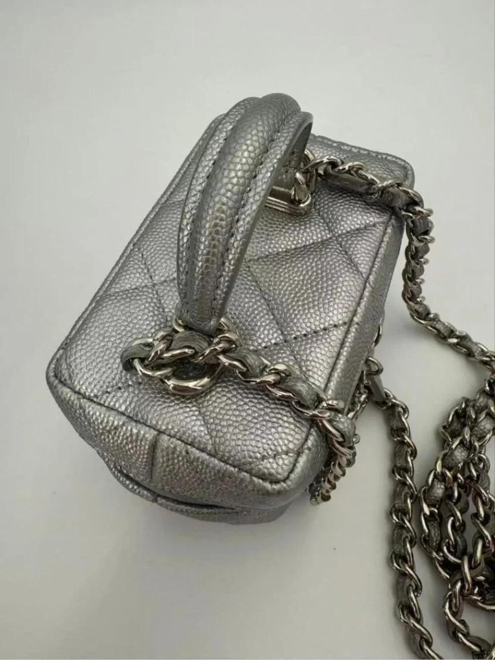 Chanel Caviar Leather Mini Flap Bag Silver